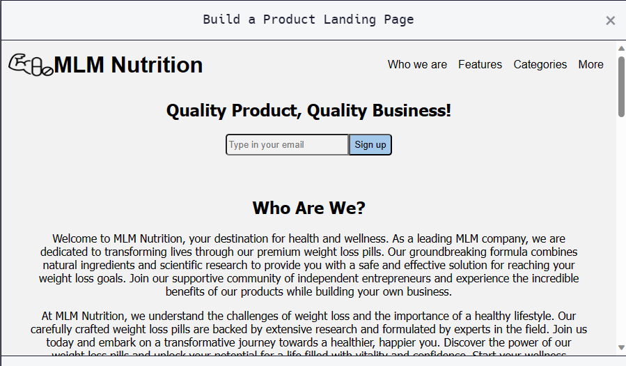 Product Landing Page